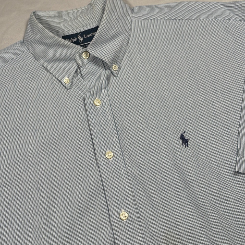 Ralph Lauren Button Down Shirt Mens‎ L Blue Striped Blake Short Sleeve Cotton